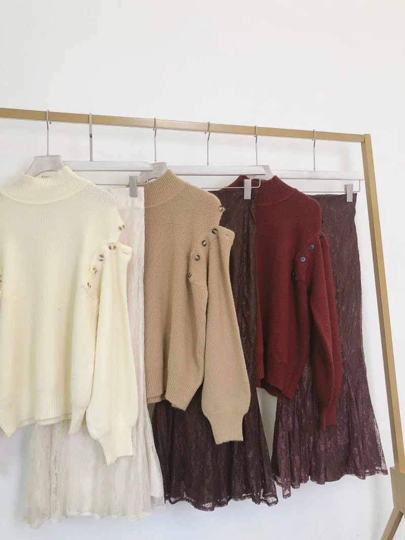 Женские джемперы на пуговицах Kuzuwata теплые трикотажные свитеры с длинным рукавом