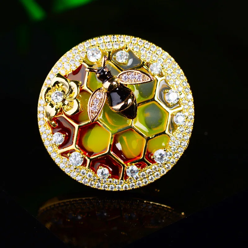 Элегантные поворотные броши в виде маленькой пчелы для женщин, модная эмалированная булавка в форме сот с кубическим цирконием и брошь, булавка для платья, женские аксессуары