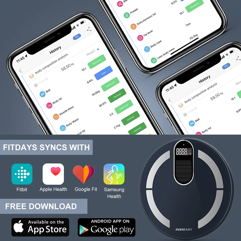 Цифровые весы для тела INSMART умные с зарядкой от солнечной энергии и ИМТ