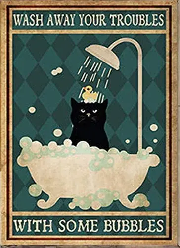 

Постер с кошкой-Стирайте свои проблемы с некоторыми пузырьками, кошка с милым логотипом, кофейня, кухонный туалет, логотип Nics, День святого В...