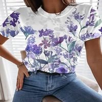 2022 womens casual short sleeve t shirt retro flower and hearts print t shirt urban fashion comfortable t shirt
