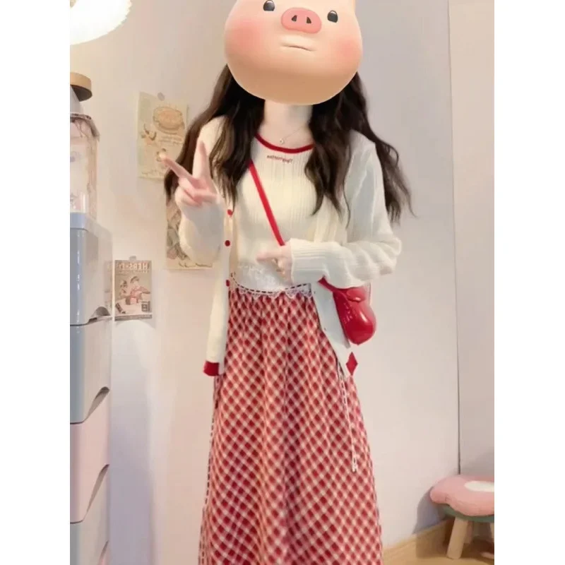 Свежий спортивный костюм женский осенний новый стиль простой корейский вязаный