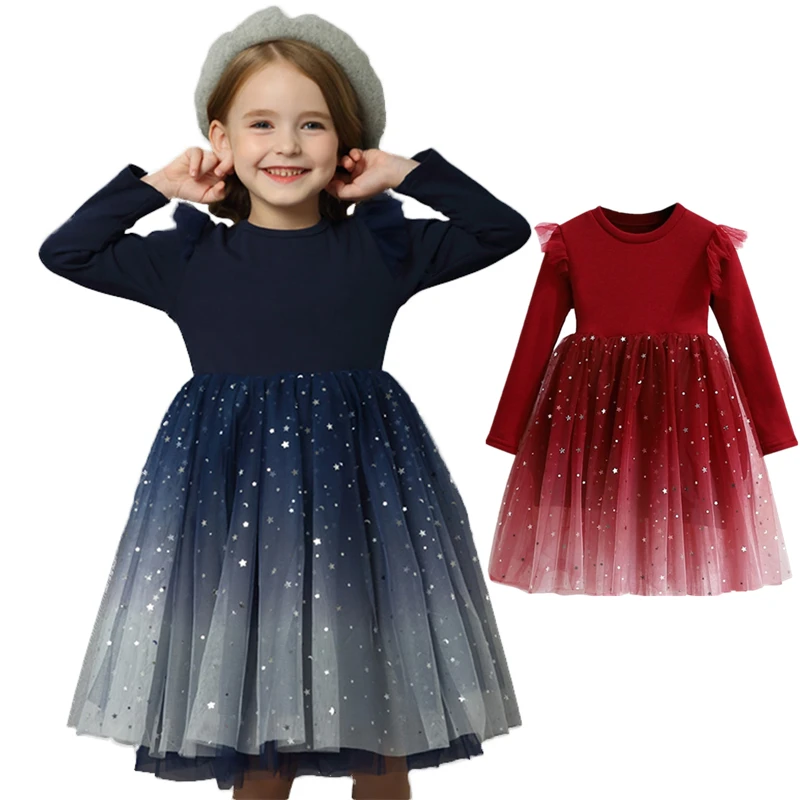 

Kids Dresses For Girls Autumn/Winter Children Long Sleeve Tulle Tutu Clothes Flower Girls Dress For Weddings Halloween Costumes