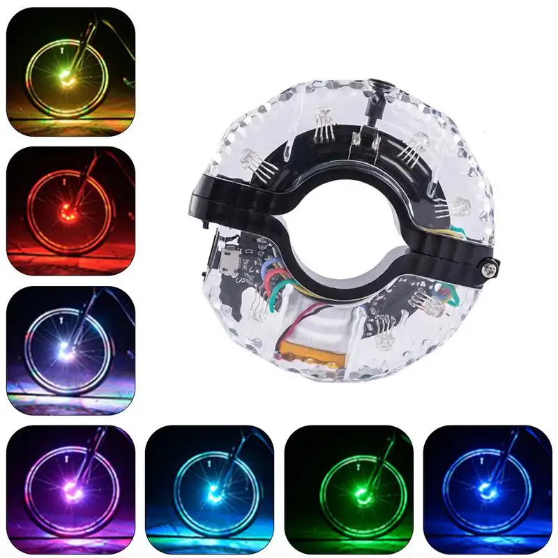 

USB Rechargeable Bike Wheel Hub Lights Waterproof Colorful LED Cycling Light Walker Bicycle Spoke Lights Safety Warning Tool