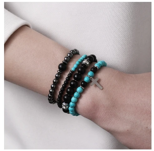 Черный желчный камень бирюзовый браслет из нержавеющей стали браслет-крестик