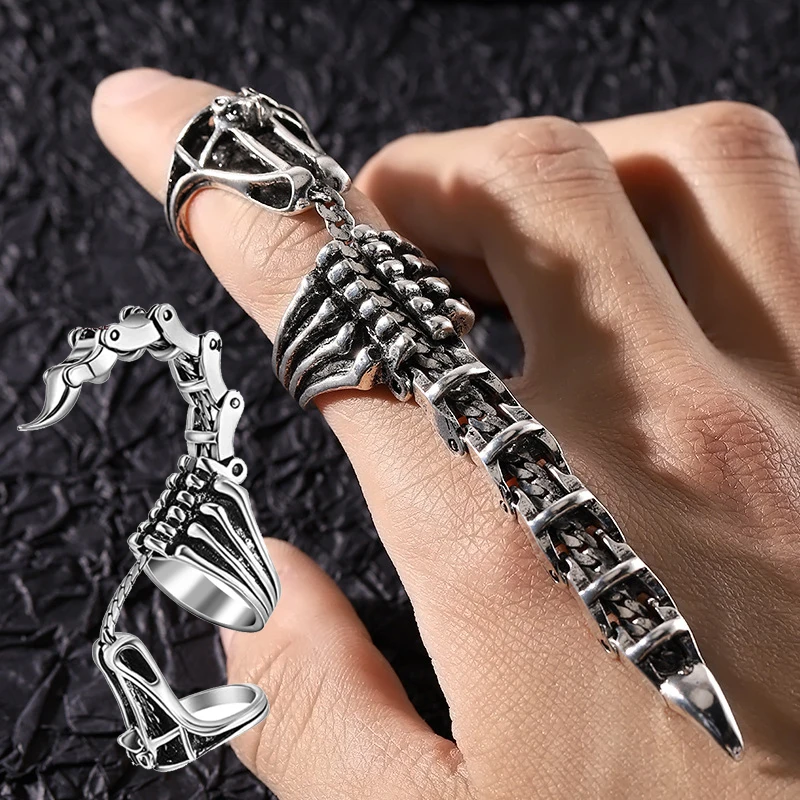

Movable Scorpion Ring Punk Jewelry Fingertip Toy Stress Relief Vintage Gothic Scroll Armor Knuckle Metal Rock Full Finger Rings