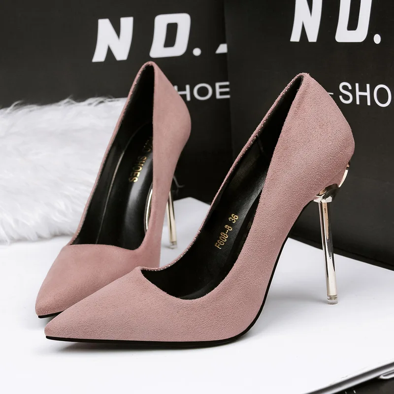 

2022 New Arrival Sexy Pointed Toe Office Shoes Women's Concise Solid Flock Shallow High Heels 10cm Shoes Women Fashion
