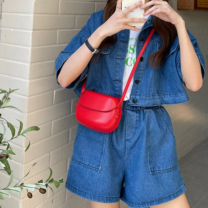 

Korean Style Vintage Solid Colour Pu Leather Saddle Bag All-match Simple Crossbody Mobile Phone Bag Travel Coin Lipstick Pack