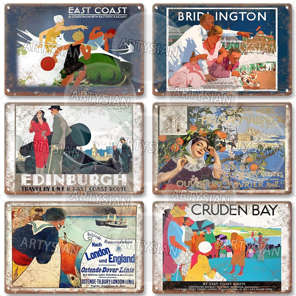 Металлический знак путешествия Australia Bridlington Cruden Bay Edinburgh London Felixstowe Margate Mallorca Pola