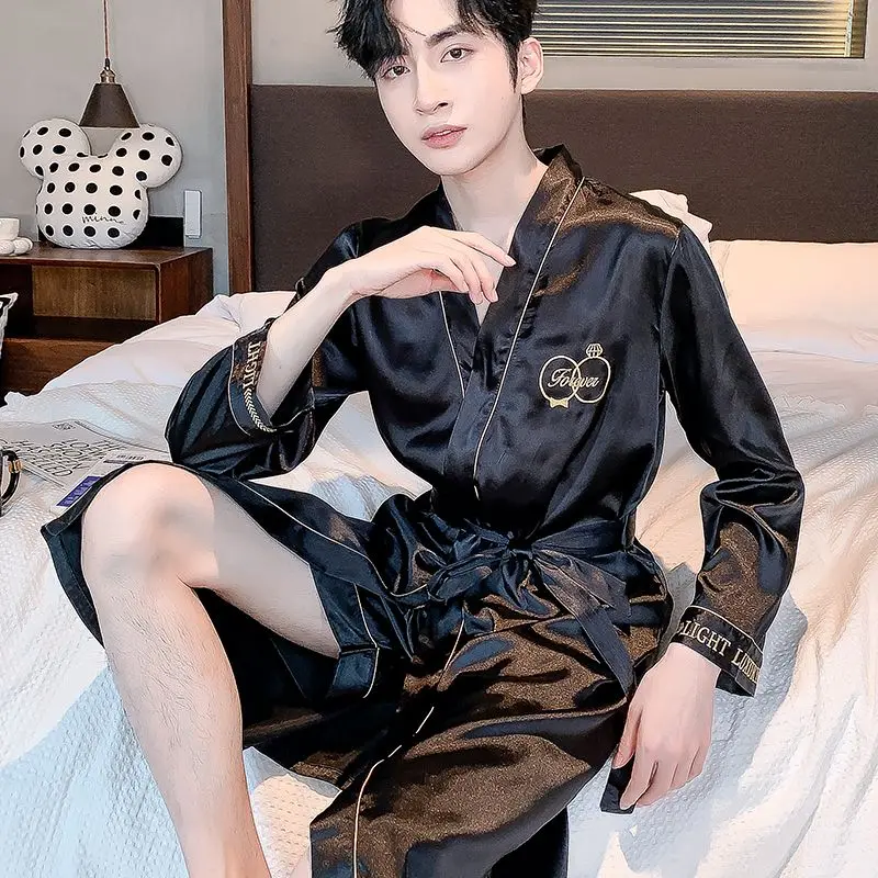 Summer pajama nightshirt long-sleeved silk embroidery thin ice silk big yards household to take in the spring and autumn