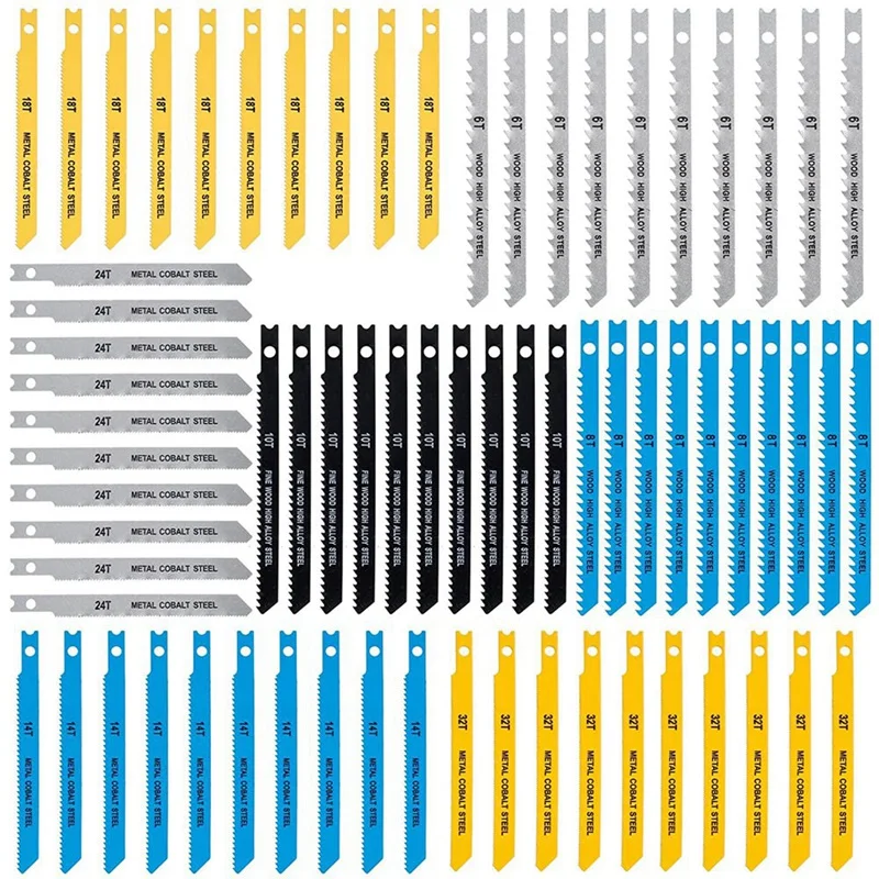 

Jigsaw Blades U-Shank 70Pcs Set, 6-32 TPI Jig Saw Blades For Wood, Plastic And Metal Cutting, Fit Most U Shank Jigsaws