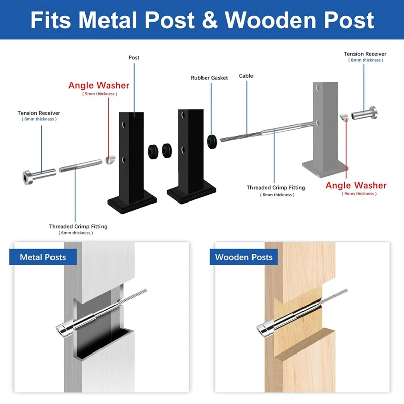 33 ° Скошенные угловые шайбы 9 мм для комплекта оборудования кабельных перил 8