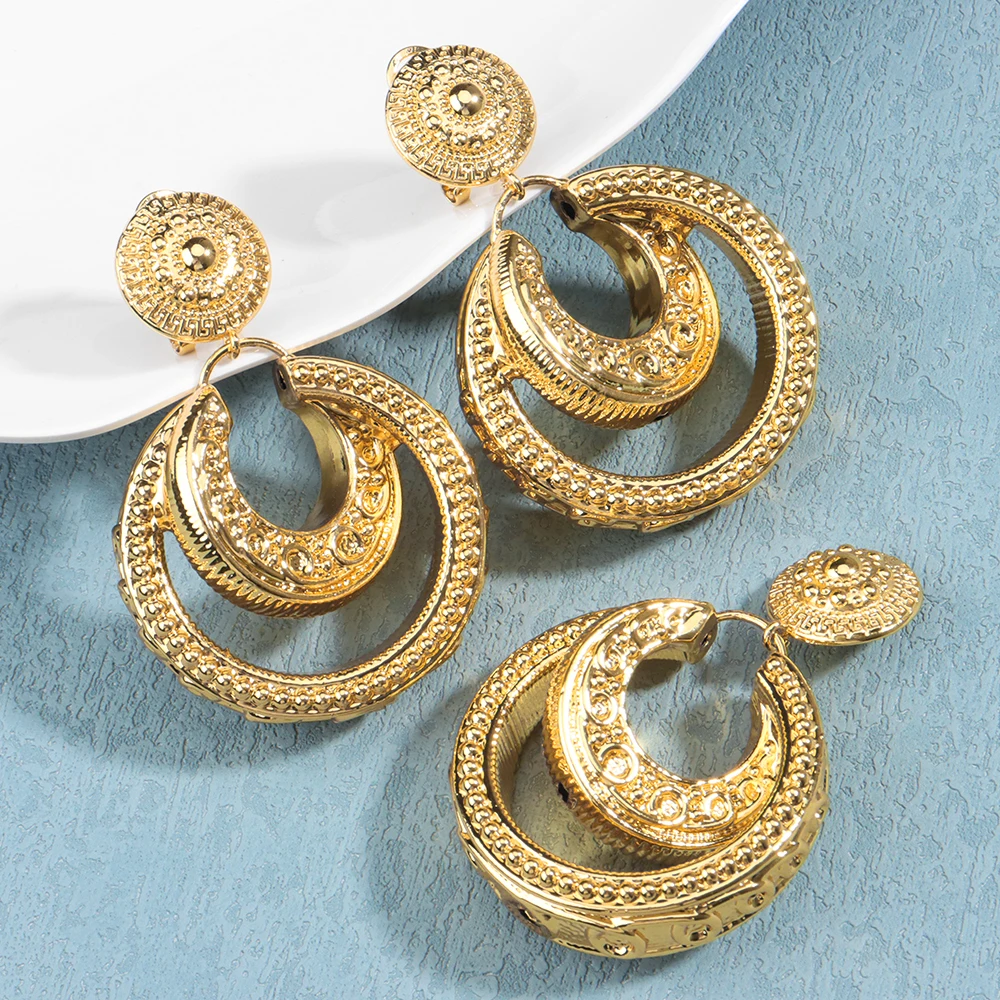 

Fashion Jewelry for Women Dubai Gold Color Hoop Earrings and Necklace Set For Women Luxury African Wedding For Bridal Engagement