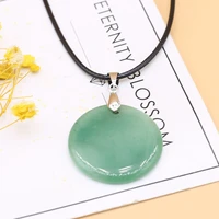 natural stone pendant necklace round shape crystal agate pendant charms long wax thread for jewelry party gift