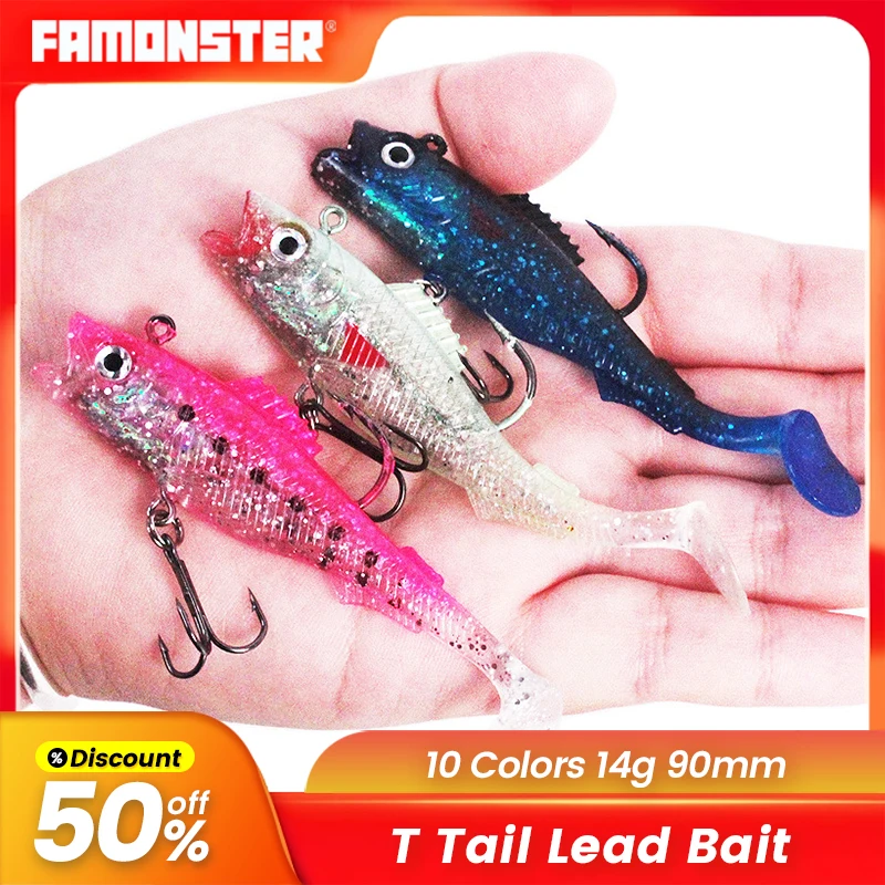 

FAMONSTER 1Pcs Jigging Hooks Wobblers Silicone Soft Bait T Tail Swimbait Artificial Rubber Bait Pike for Bass Carp Fishing Lures