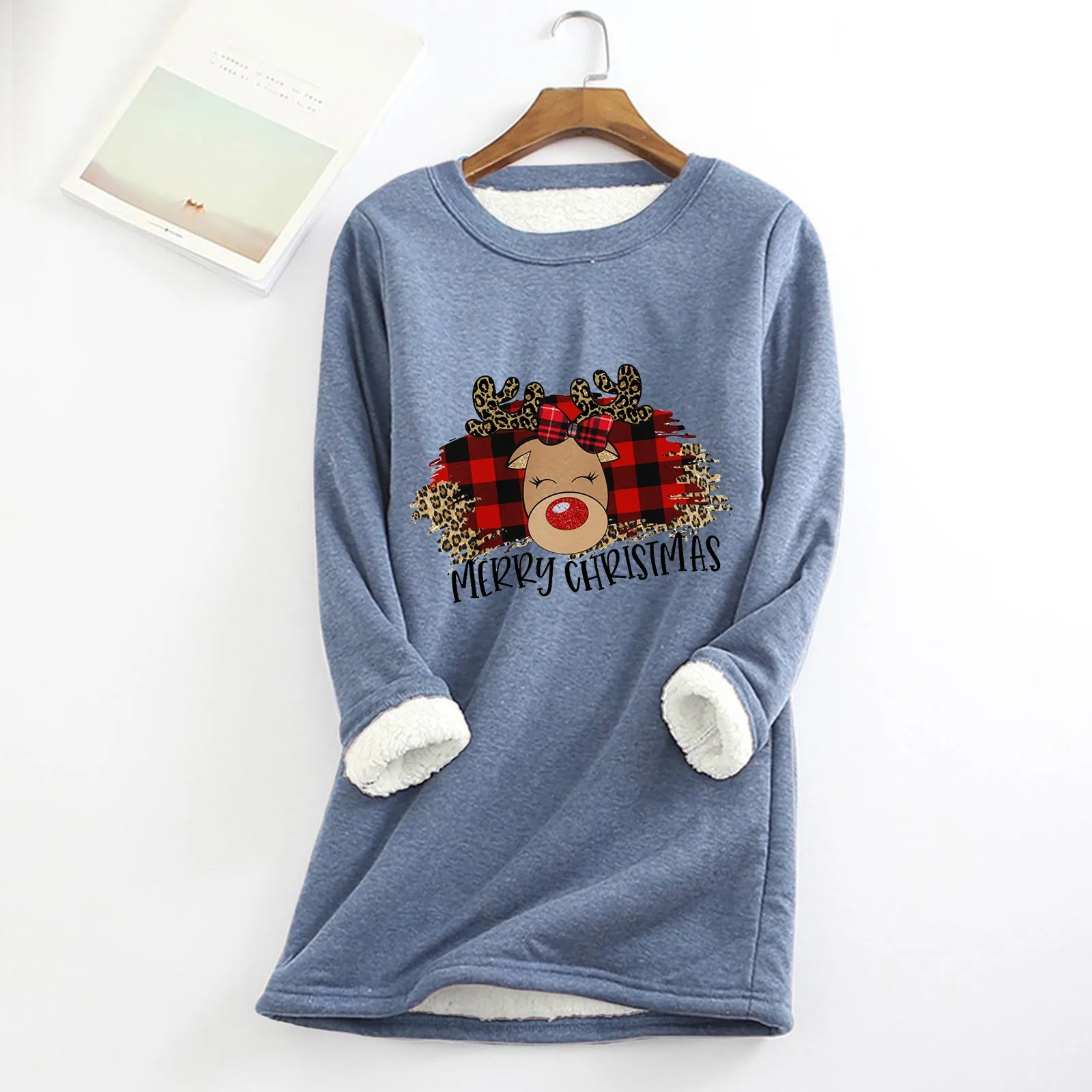 

Худи для молодых женщин, пуловер, Женская Повседневная рубашка с принтом, толстая флисовая толстовка, зимняя теплая мягкая блузка с круглым ...