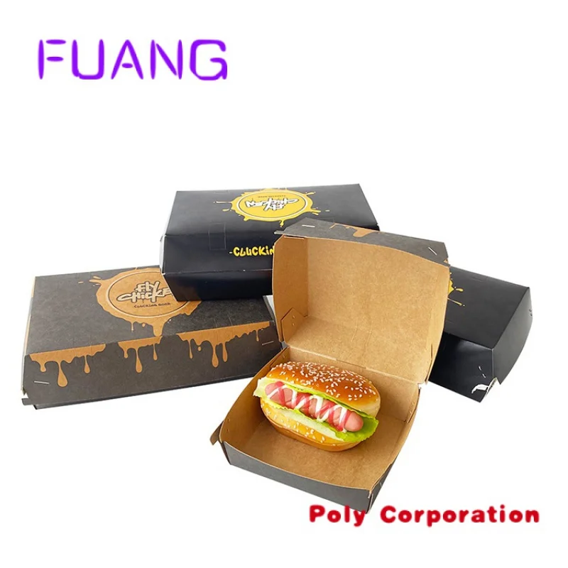 Custom Printed Eco Friendly Design Biodegradable Brown Kraft Paper Disposable Burger French Fries Hot Dog Packaging Box