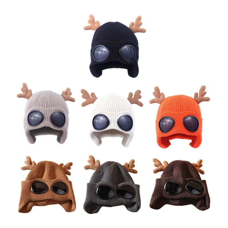 

Lovely Deer Horn Pilot Glasses Knitted Hat Adult Winter Casual Outdoor Hat