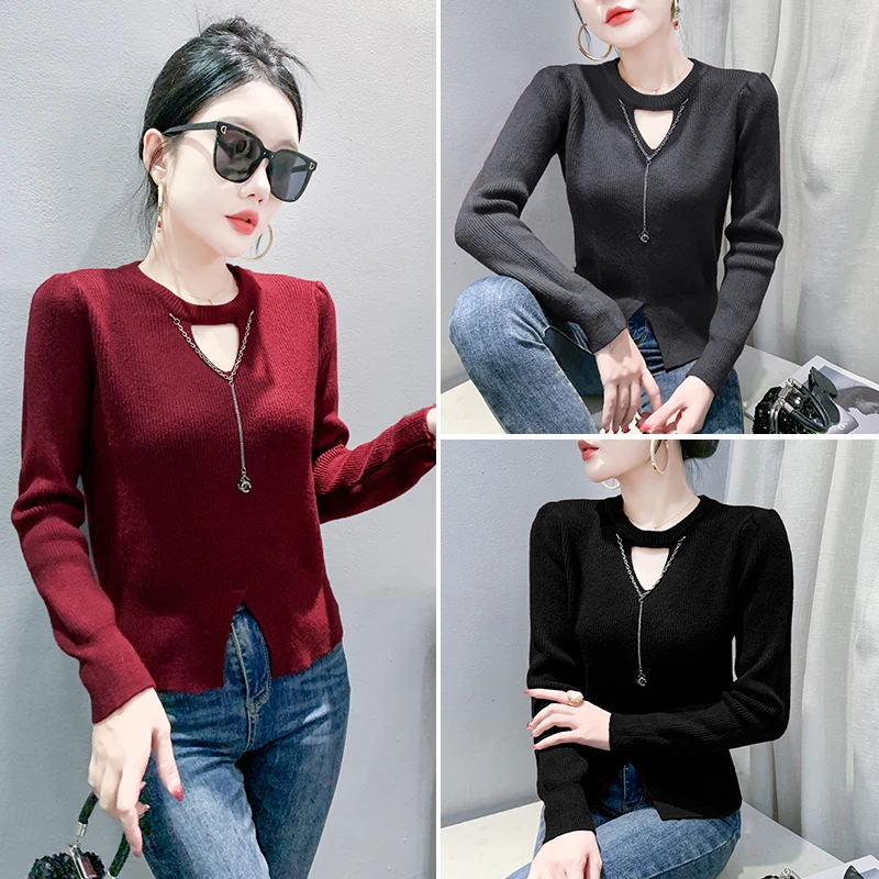 Новый дизайн бархатный ажурный женский осенне-зимний пуловер с длинными