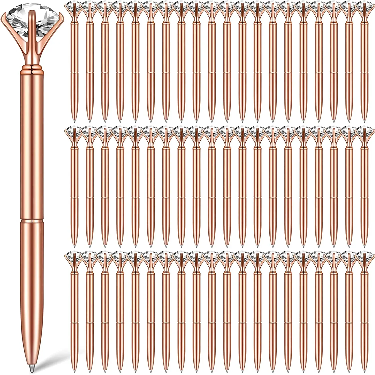 

50 Pcs/Lot Diamond Crystal Ballpoint Pen Fancy Cute for Women Bling Metal Office School Wedding Gift Rose Gold Custom Logo