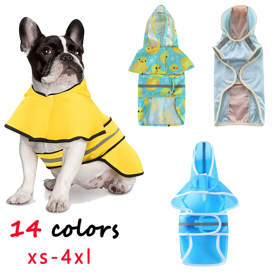 

Dog Raincoat Hooded Slicker Poncho Puppy Golden Retriever Franch Bulldog Pug Poncho Reflective Dog Raincape Waterproof Pet Dog