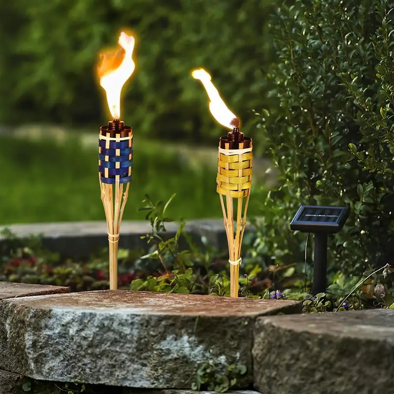 

2Pcs Bamboo Outdoor Torch Woven Bamboo Torch Landscape Pathway Torch Light Garden Bamboo Torch Christmas (Random Color)