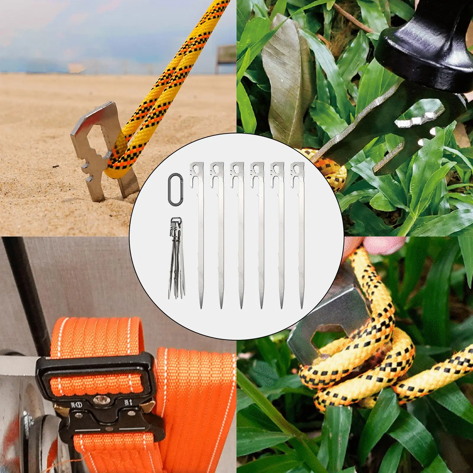 Lightweight Tent Pegs Stake Set Tent Nails Ground Anchoring Pegs Multifunctional Steel for Gardening Camping Picnic Beach Canopy