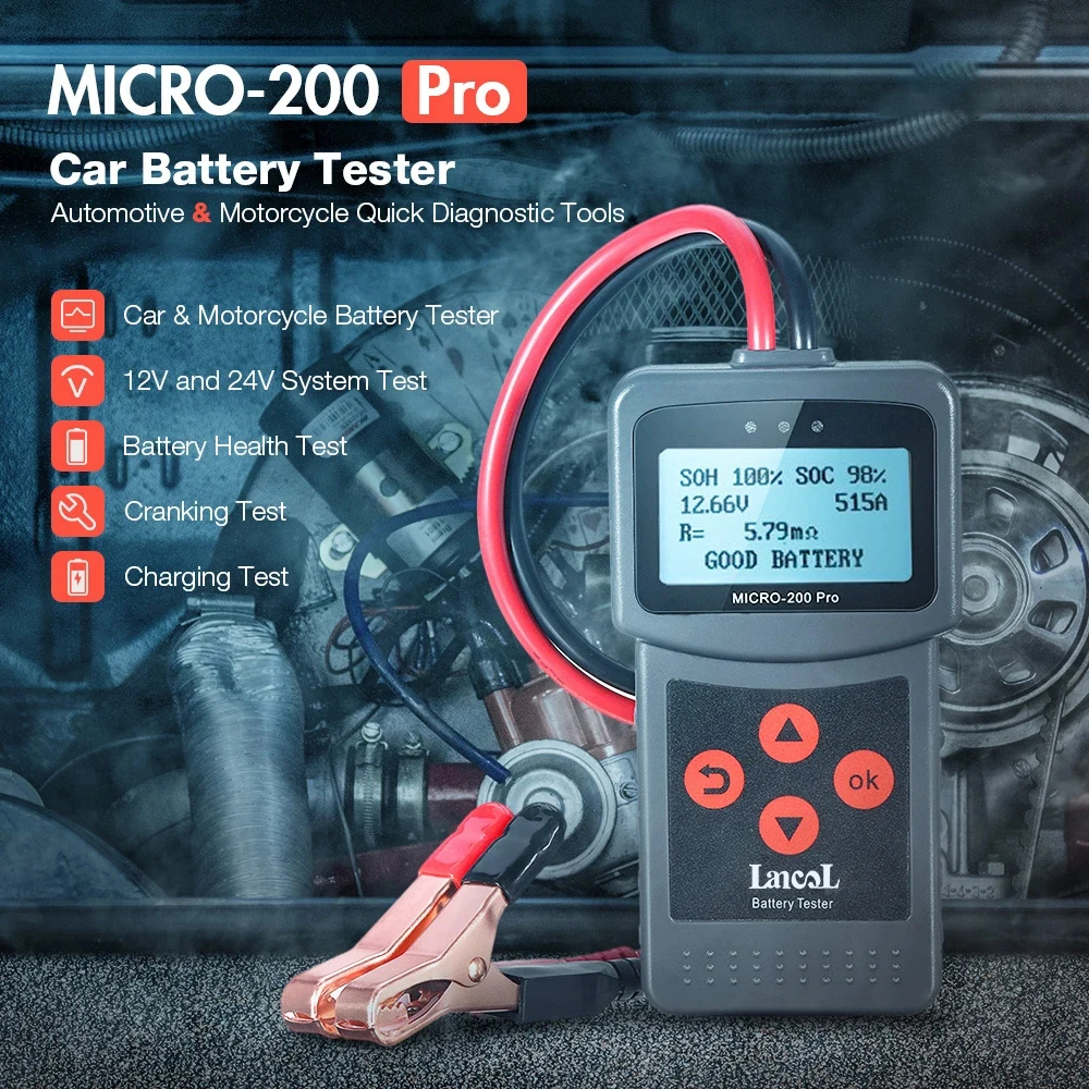 Тестер Lancol Micro 200 Pro для автомобильного аккумулятора 12 В 24 40-2000 CCA прибор проверки