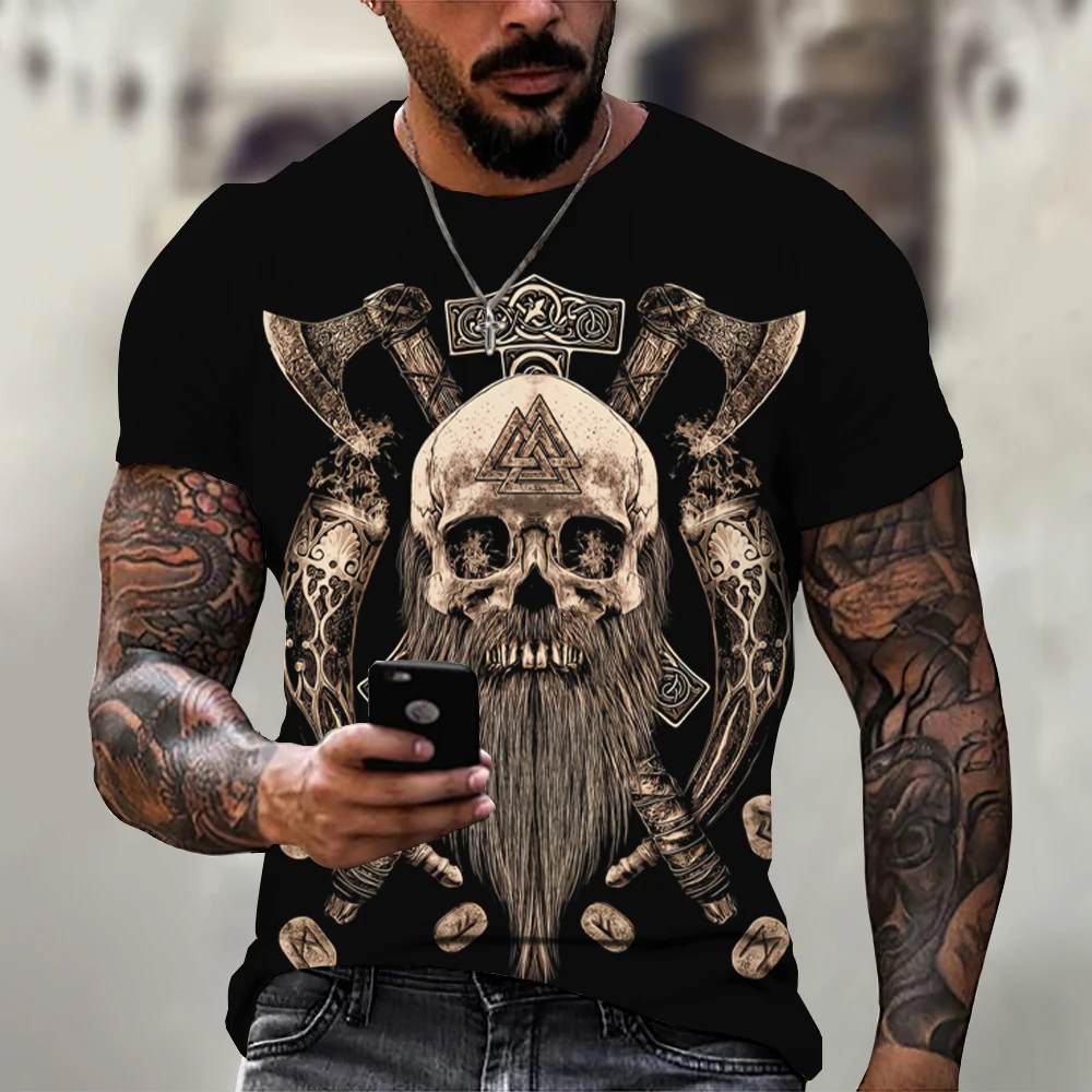 

Футболка мужская с коротким рукавом, винтажная модная уличная одежда в стиле викингов, повседневный Топ