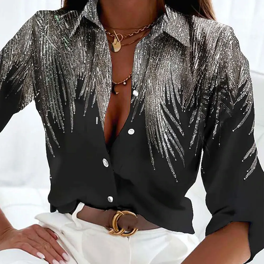 Модные рубашки с длинным рукавом для женщин свободные топы V-образным вырезом