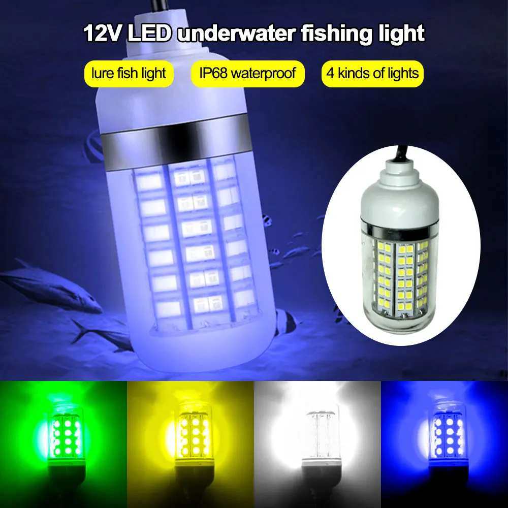 

Z30 12V LED Fishing Light 100W Ip68 Lure Fish Finder Lamp 108 leds 2835SMD Attracts Prawns Squid Krill 4Colors Underwater Lights