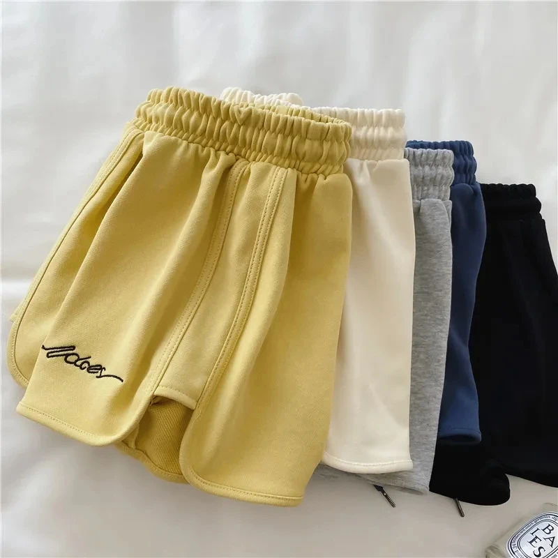 New Women Summer Short Pants Embroidery Letters Drawstrings Elastic Waistband High Waist Shorts Ladies Short Tight Trousers