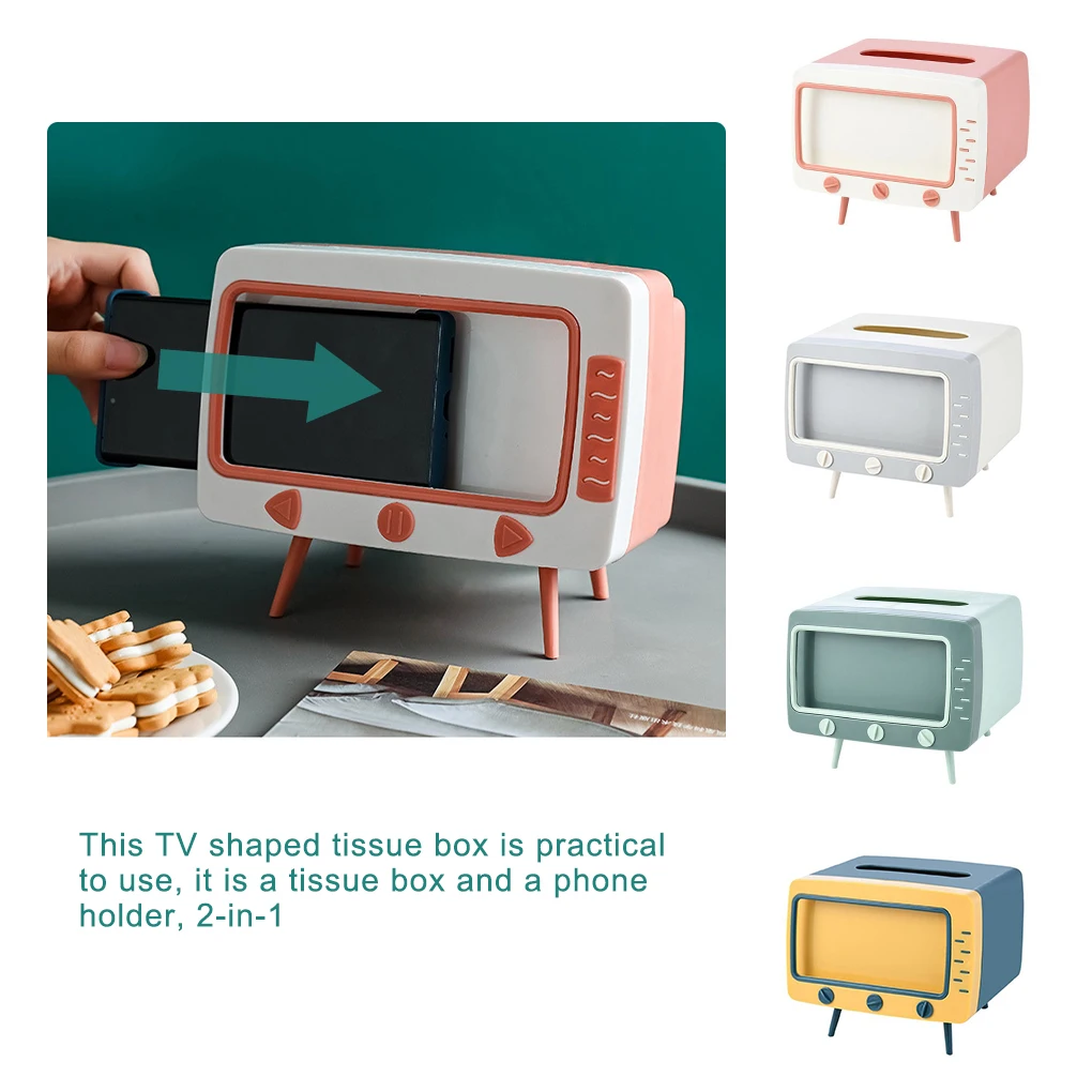 

Tissue Box TV Shaped Paper Napkin Storage Container Mobile Phone Holder Plastic Tissue Case Green