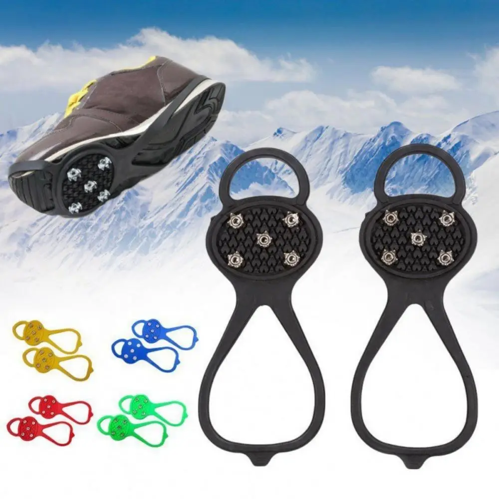 

Outdoor Silicone Shoe Cover Anti-slip Icy Snow Climbing Spikes 5 Tooth Mountaineering Crampons Rock Climbing Cleat Studs