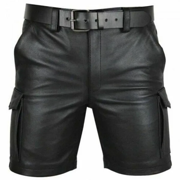 Motorcycle Faux Leather Short Pants Male Summer Biker Riding PU Cargo Multi-pockets Men Clothing Shorts shorts men  techwear