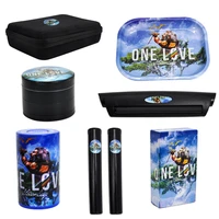 tobacco kit zinc alloy smoking grinder with plastic airtight herb container metal rolling tray king size rolling machine set
