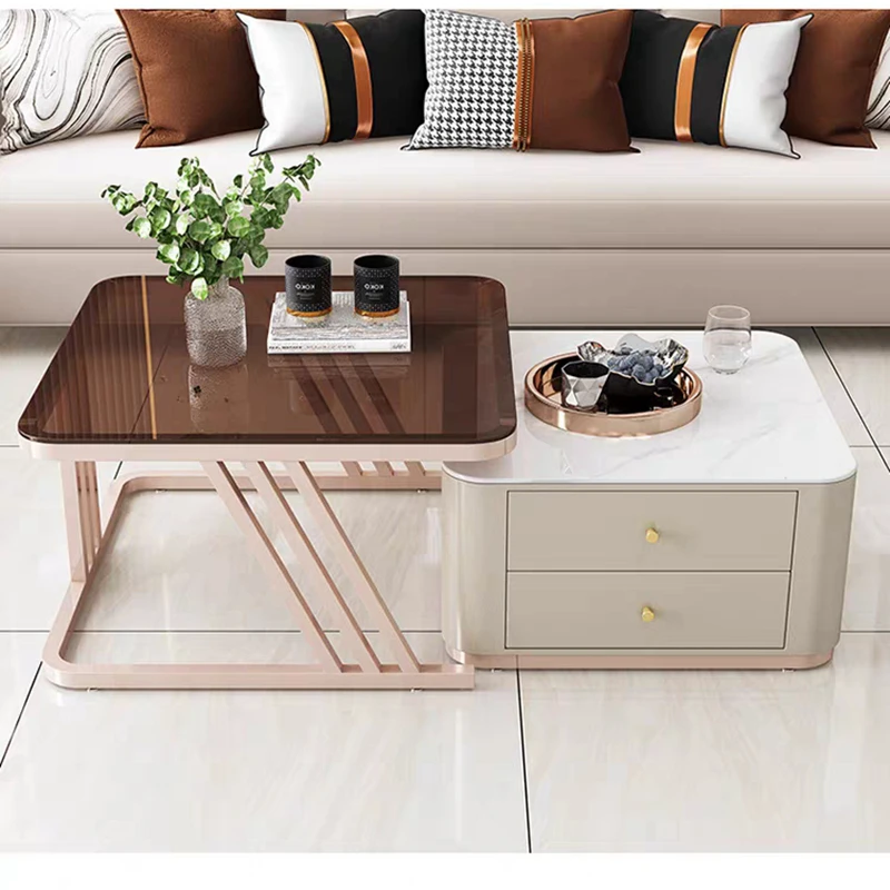 

Furniture Light Luxury Rock Plate Combination Coffe Table Household Square Tea Table Modern Creative Telescopic Coffee Table