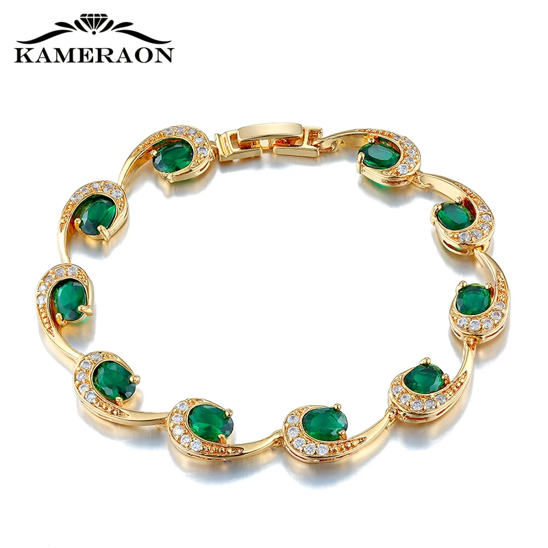 

Kameraon AAA Green Zircon Bracelet New Year Gifts for Women Transparent CZ Zircon Charm Gold Color Metal Fashion Jewelry