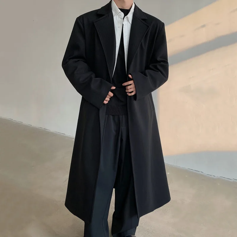 FEWQ свободное пальто без пуговиц средней длины мужская ветровка 2024 однотонный
