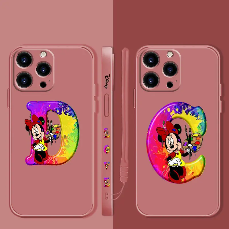 

Case For iPhone 13 12 11 Pro Max 5 5S 6S 6 7 8 Plus X XR XS SE 12 13 Mini Liquid Candy Minnie Mouse Rainbow Letter Initial C D