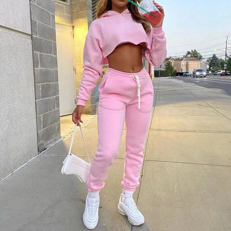 

2022 Autumn Winter Women Plus Velet Warm Hoodies Two Piece Set New Arrival Thicken High Waist Harem Pants+hooded Pullovers Suits