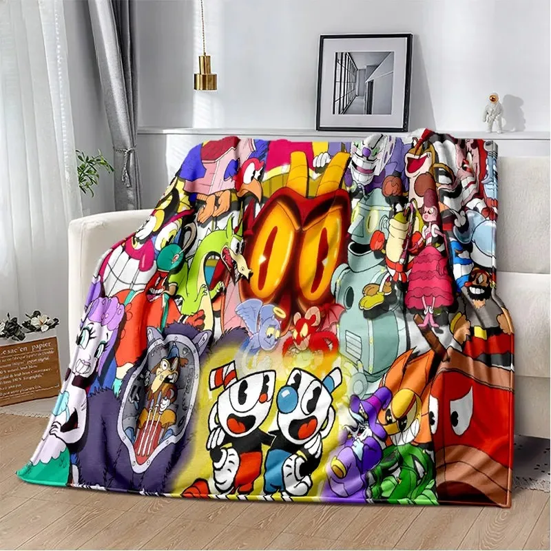Мягкое плюшевое одеяло Cuphead and Mugman мягкое для игрового геймера фланелевое