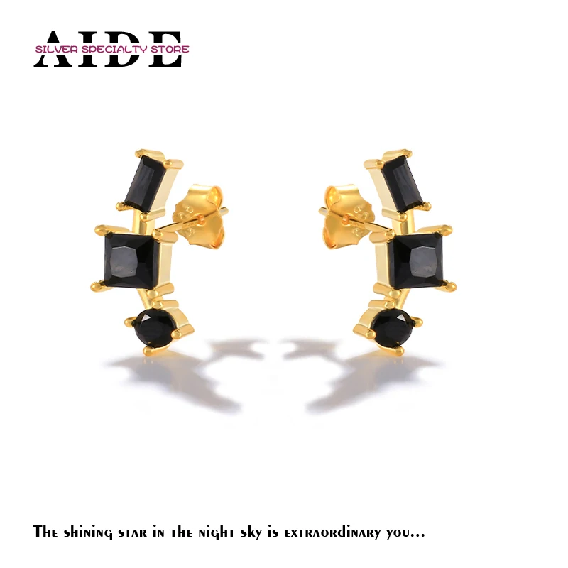 

AIDE s925 Sterling Silver Green Black Zircon Stud Earring for Woman Piercing Earring Brinco Femme Jewelry Gift Pendiente серьги