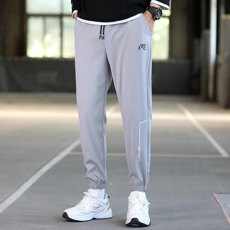 Malbon Spring/fall thin ice silk pants with nine-point  bunched feet golf sweatpants comfortable slacks