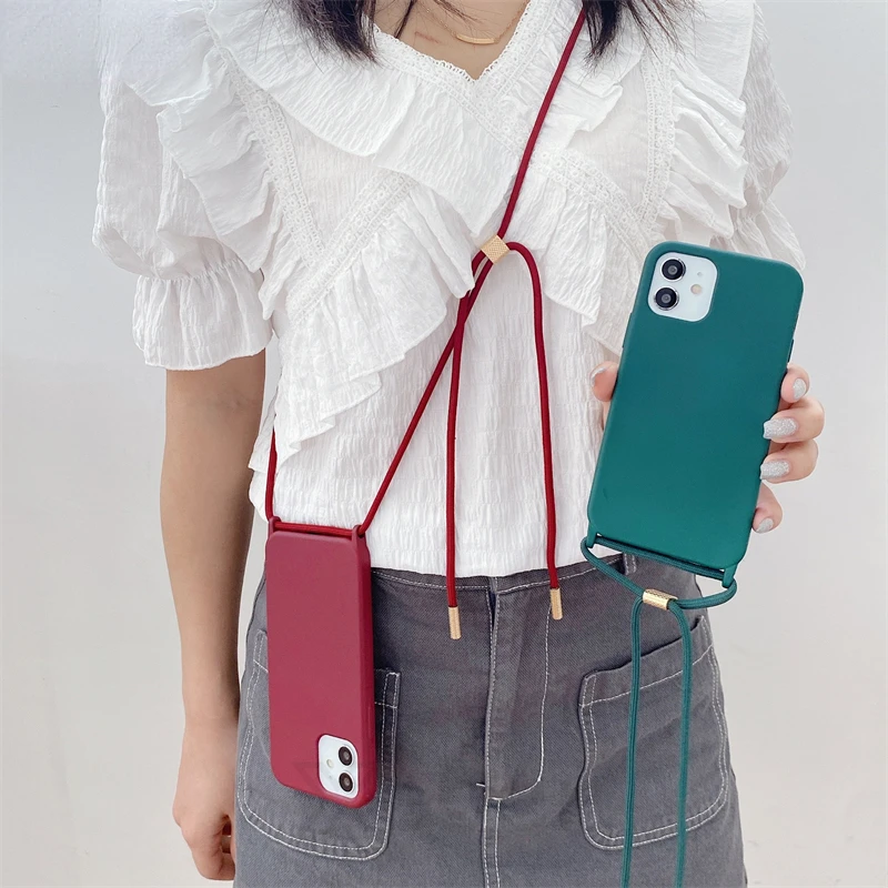

Necklace Holder Cell Phone For iPhone 12 13 11 Pro Max XR X XS 6 S 7 8 Plus SE Lanyard Cover With Cord Strap Rope