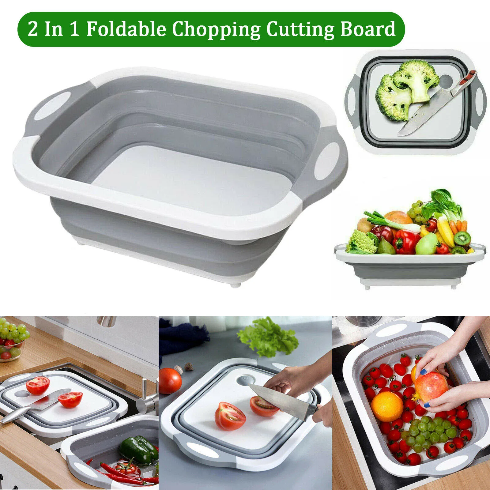 

Kitchen Chopping Block Foldable Cutting Board with Colanders Kitchen Chopping Boards Washing Basket Drain Kitchen Organizer
