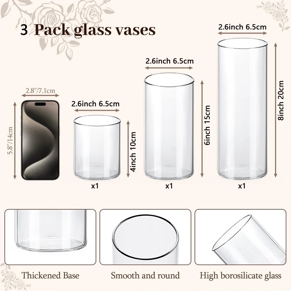 

Прозрачные стеклянные цилиндрические вазы 4/6/8 дюймов