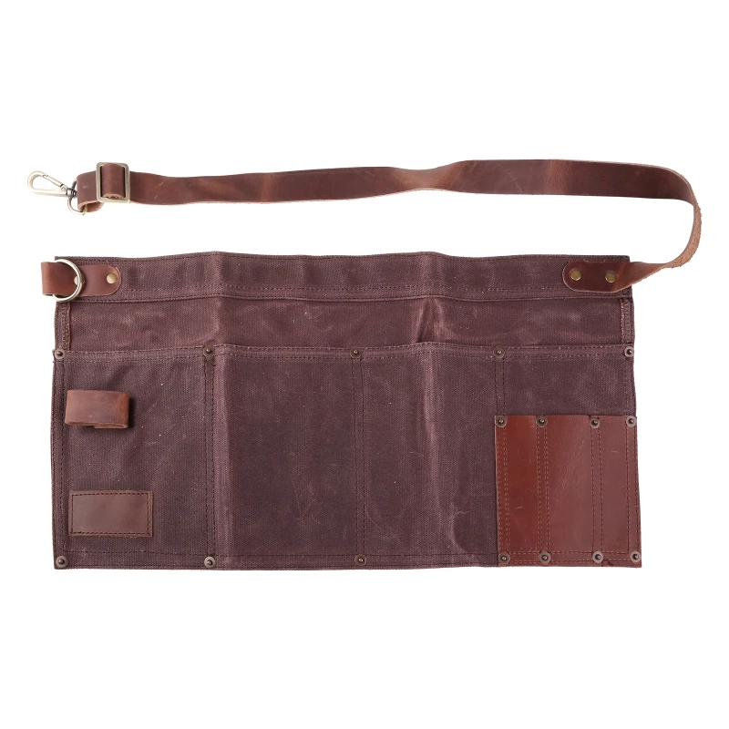 

Multi-pocket Apron for Women Real Leather Canvas Half Pocket Apron Waitress