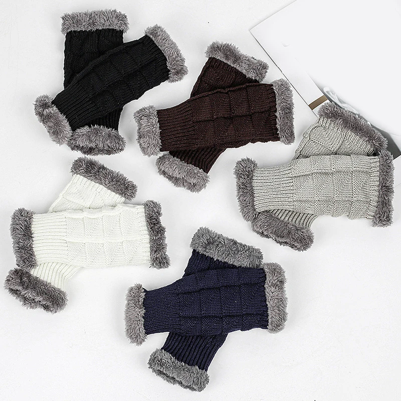 

1Pair Half-Finger Gloves Women Winter Warm Gloves Plush Faux Fur Knitting Hand Wrist Warmer Fingerless Gloves Mittens For Ladies