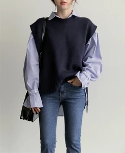 НОВЫЙ свободный свитер без рукавов весна осень женский жилет свитера вязаный жилет джокер вязаный жилет шерсть оверсайз пуловер для девочек